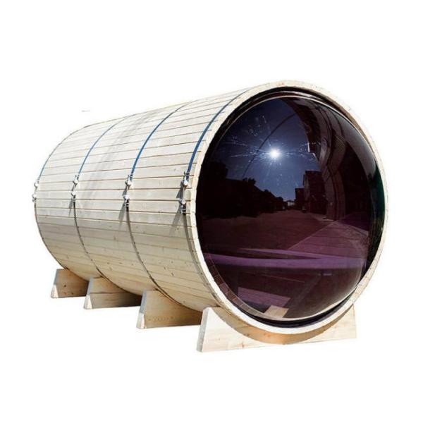 4 Person Panoramic Outdoor Barrel Sauna Cedar Wood With Porch Electric Stove