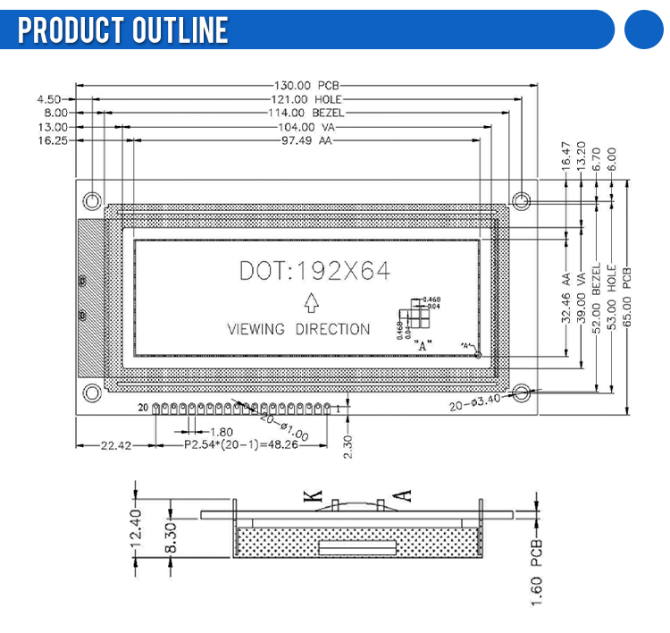 19264-1M Blue Film LCM LCD Module Power Instrument Equipment ST7920 Chinese Font Library LCD Screen