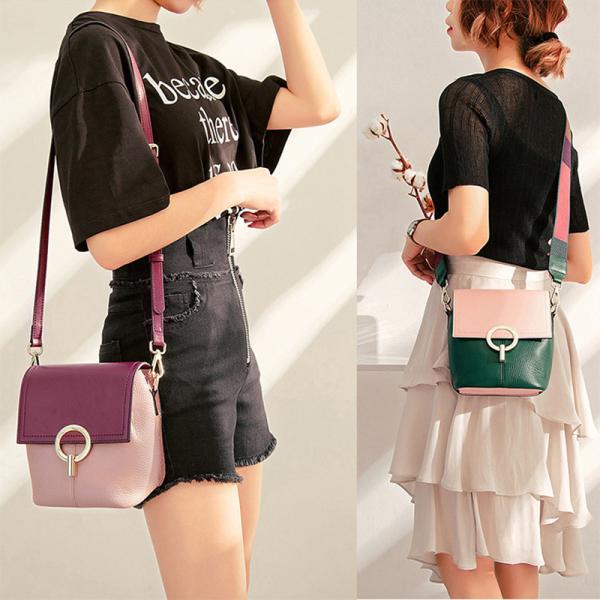 Head Layer Leather Female Crossbody Bags 26cm Colorful Strap Bucket Bag