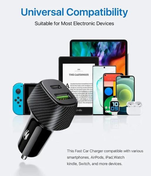 Fast Charging USB Car Charger Aluminum Alloy PD 18W Type C Car Fast Charger