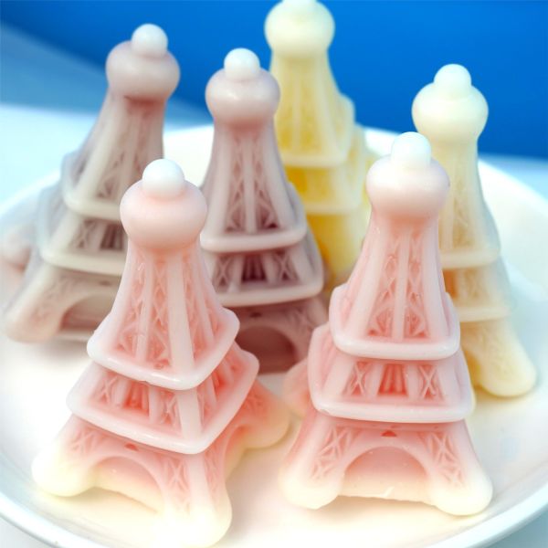 Eiffel Tower Shaped Wax Bottle Candy with Fruity Liquid Center and Customizable Flavors in Chewable Wax Shell