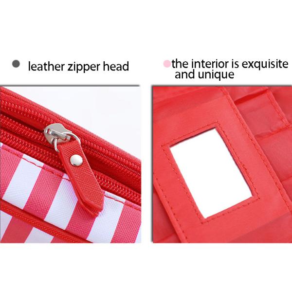 Small portable PU cosmetic box Korean girl stripe cute makeup storage multi-functional toiletries bags