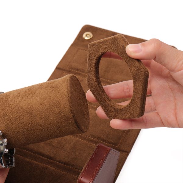 Personalized Hexagon Leather Watch Boxes Genuine Leather Watch Roll Box Two Watches