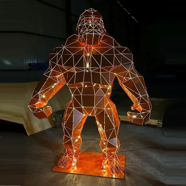 Geometric Painted Stainless Steel Gorilla Sculpture
