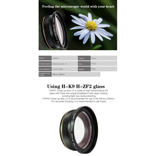 HD 3 Close Up Macro Lens , Dslr Macro Lens Double Sided Multi Layer Coating