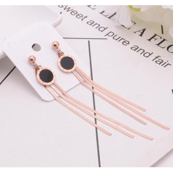 Fashion Jewelry Stainless Steel Tassel Earrings for Women Rose Gold Color Plating Black Stud Earring for Girl