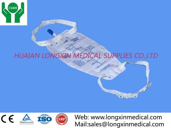Disposable Pear Type 750ml 3-chambers Urine Leg bag with Non-woven surface,Cross valve wit