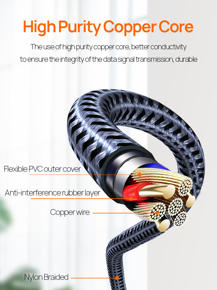 10000 Times Nylon Braided USB Cable OD 3.5mm USB Sync Cable