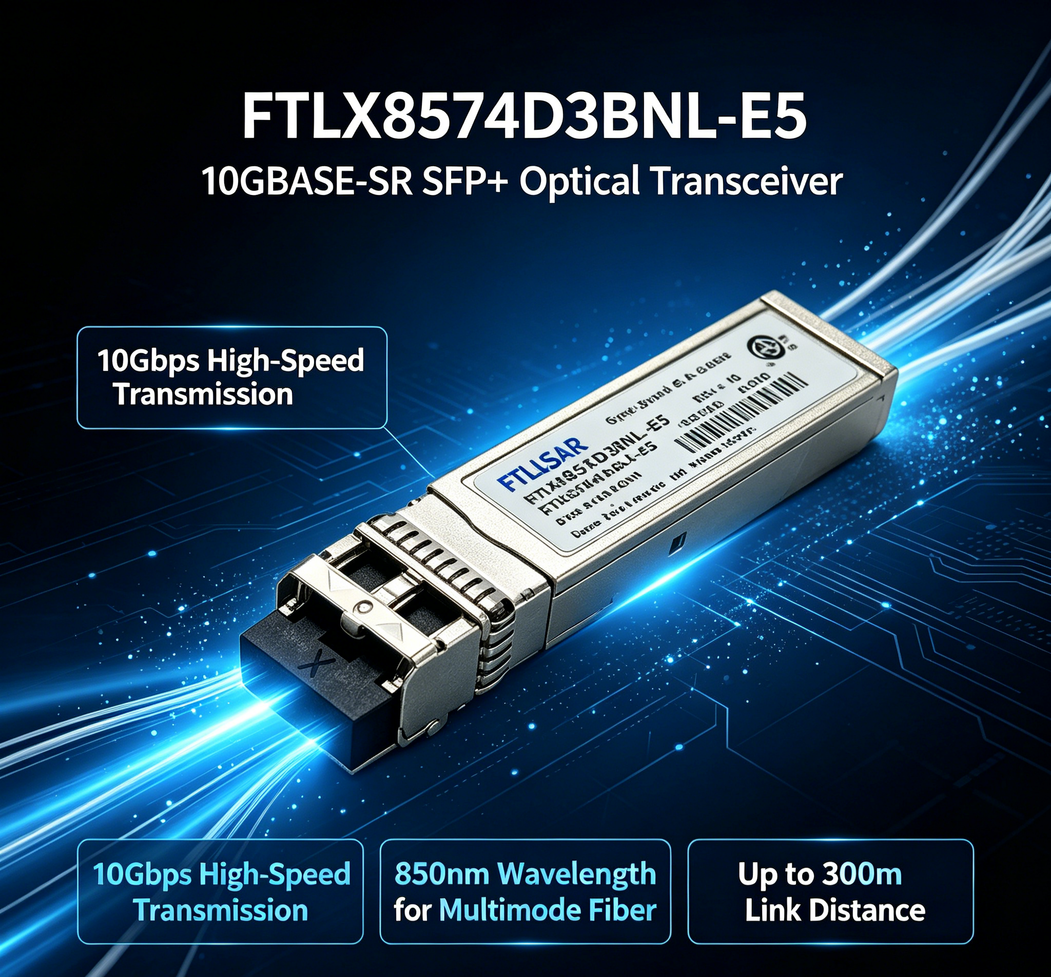 0G 850nm Shortwave Multimode Hot Pluggable SFP+ Optical Transceiver With Duplex LC Connector & Class 1 Laser Safety Certification