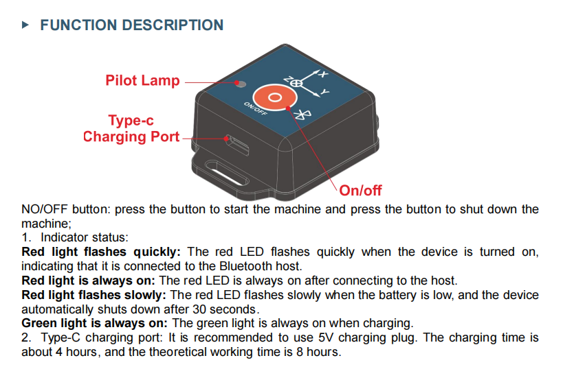 IMU100-BL: Wearable 9-Axis Sensor AHRS with Bluetooth 5.1 and 100Hz Update Rate