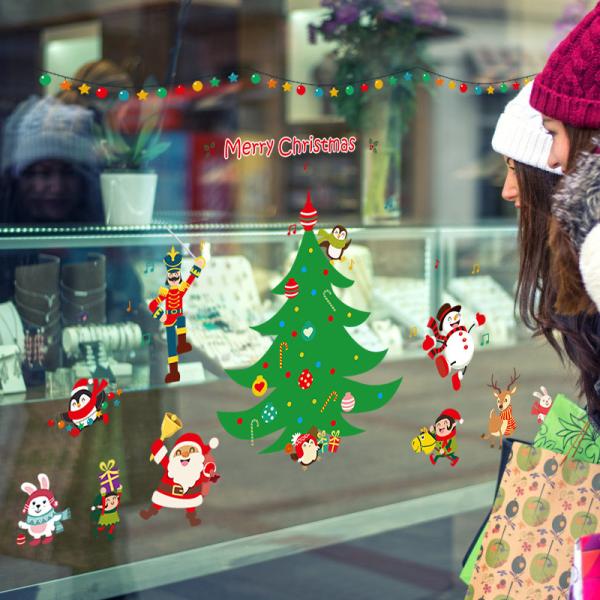 Shop Window Christmas Wall Stickers Living Room Decoration Santa Claus Snowman Penguin