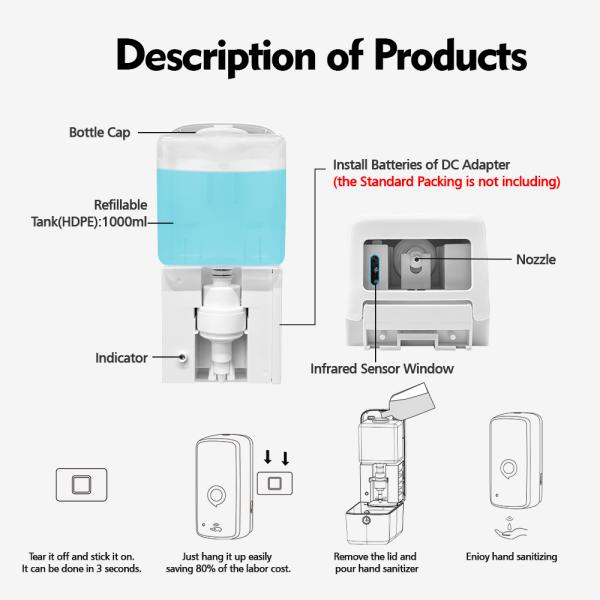 1000ml Inductive Soap Dispenser Automatic Soap Dispenser Commercial With Touch Free Sensor