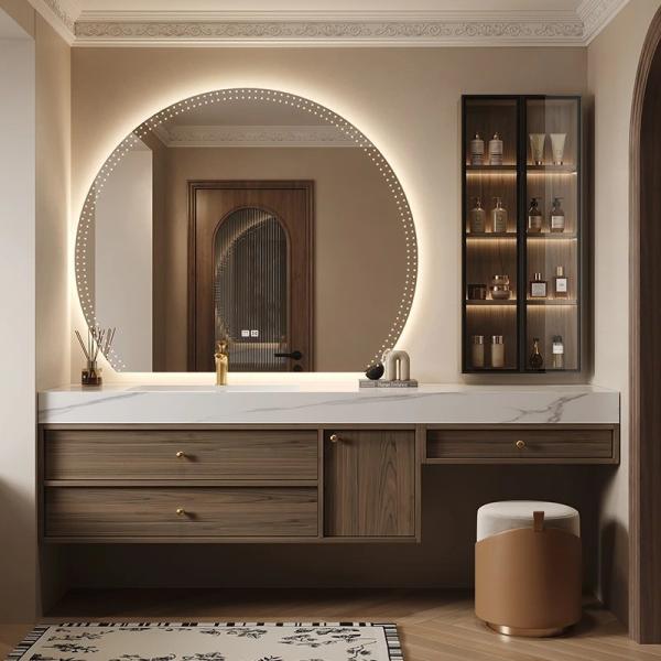 Round Hotel Bathroom Mirror Customized Hotel Lighted Mirror 6500K 3200K