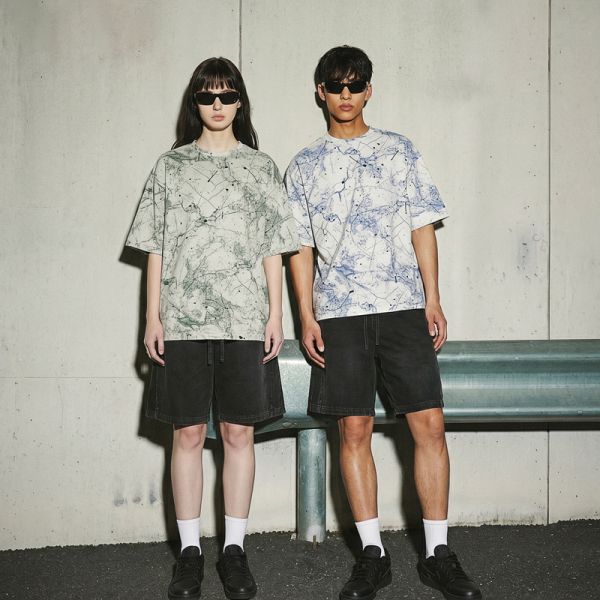 Vintage City Boy Men's Oversized Printed Knitted T-Shirt 65% Cotton 30% Polyester 5% Spandex 200g Cool Stretch Breathable Short