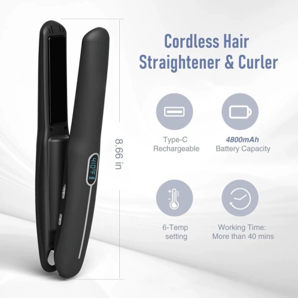 USB Cordless Hotel & Outdoor Use Multi-Temperature Fast Heating Portable Ionic Hair Straightener