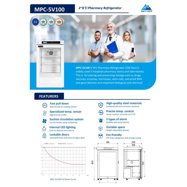 100L Pharmacy Refrigerator  2~8℃ Vaccine & Medication Storage Secure & Energy-Efficient Cooling