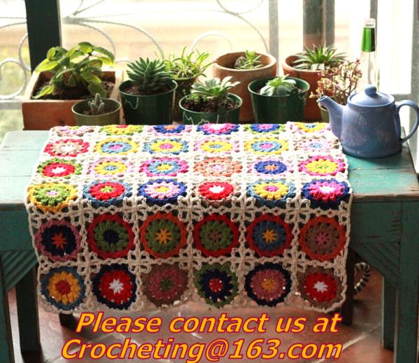 Handmade Crochet Yarn Baby Sheet Blankets Granny Square Afghan Coverlet Table Clothes
