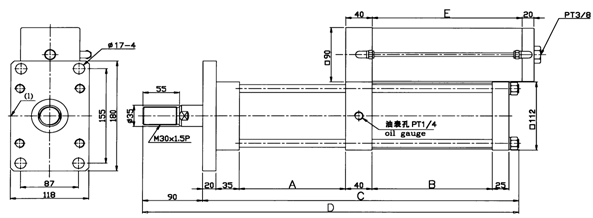 resistencia hidráulica de la presión del aceite del cilindro 30MPa del aumentador de presión del aire temporario doble de potencia de salida 3T de 63m m