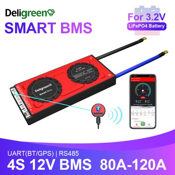 Deligreen Smart BMS Lifepo4 Battery 4s 12V 80A Waterproof with UART BT 485 CAN Function for RV Outdoor Storage