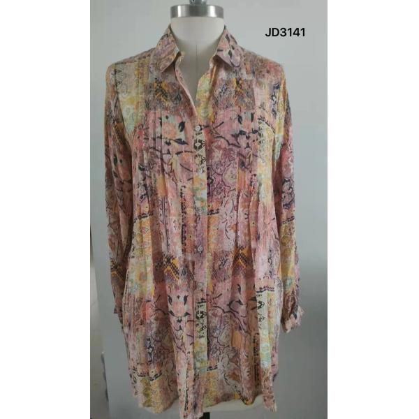 Жаккард 100% вискоза блузок сплел рубашку женщин