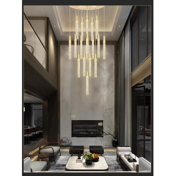 Lumière pendant d'escalier de luxe moderne intérieur de l' hôtel or / noir Crystal Stick Design