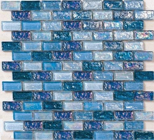Marine blue paving for bathroom waving glass mosaic tile