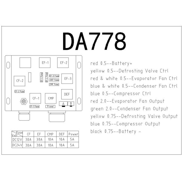 DA778-HK 24V DC Refrigeration Control Box with Sealed Dustproof & Waterproof Enclosure and Color-Coded Wiring Terminals