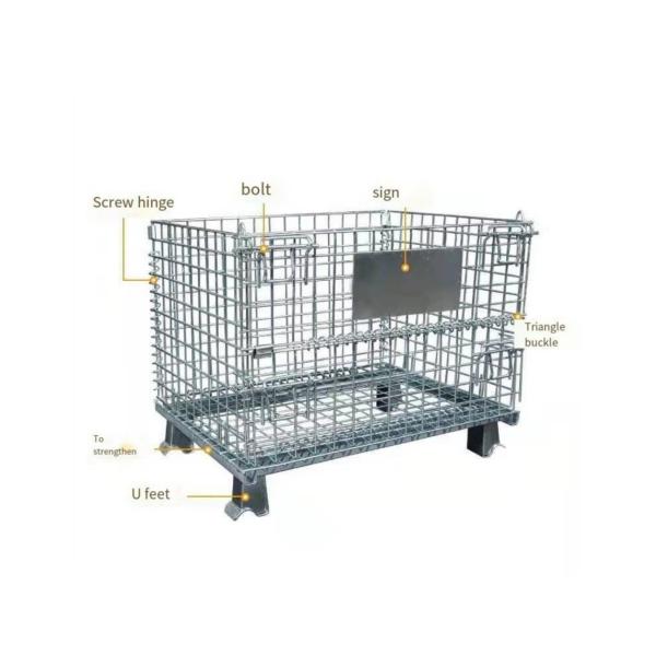 1000kgs Capacity Industry Warehouse Foldable Steel Pallet Baskets Wire Mesh