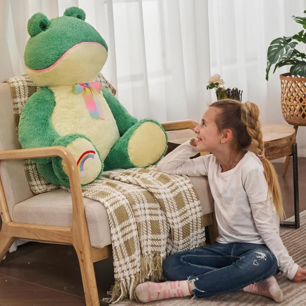 Giant Frog Plush Toy Soft Kids Birthday Gift Rainbow Embroidery Bow Tie Frog Themed Party Decor