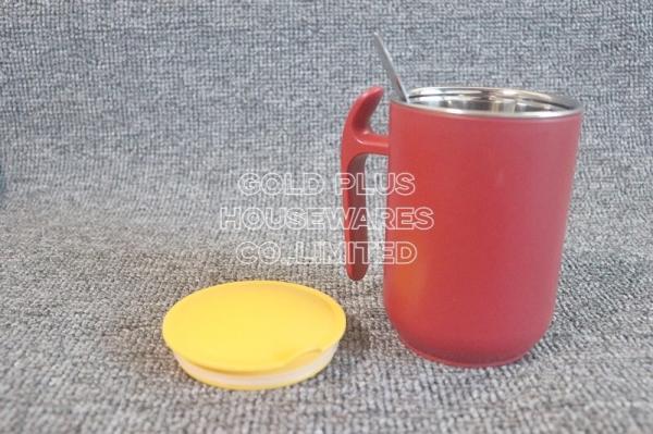 Popular diy straight drinkware stainless steel coffee mark cup PP plastic double layer insulated milk cup