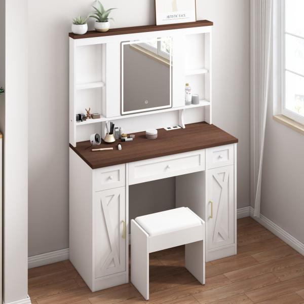Noble Style White Makeup Organizer Table with Drawers