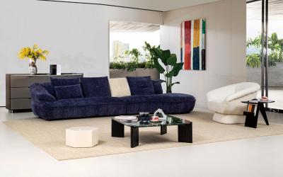Modern minimalist blue velvet three seater sofa , apartment furniture