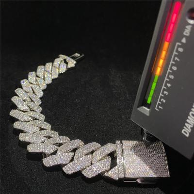 18mm Vvs Moissanite Hip Hop Cuban Chain Bracelet Claw Setting 925 Sterling Silver