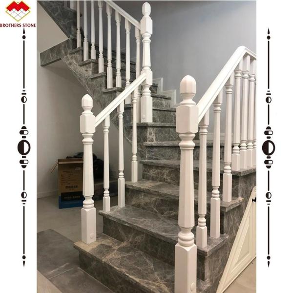 Grey Marble Stair Treads And Risers With Polished Finish For Interior Straight Stairs