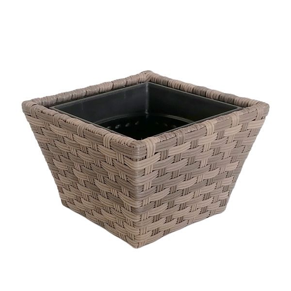 Metal Frame PE Wicker Plastic Pots Artificial Woven Home Garden Plant Pots