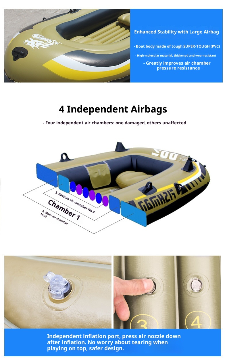 New Thickened Inflatable Kayak Rubber Dinghy Fishing Boat Air-Cushion Craft Lifeboat Outdoor Watercraft 480L Capacity 2-5