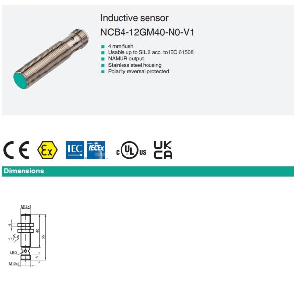 NCB4-12GM40-N0-V Proximity Sensors 4mm Sensing Distance