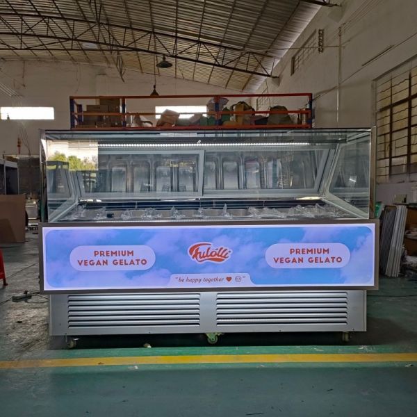 Air Cooling Gelato Display Freezer Ice Cream Refrigerator Showcase With LED Panel
