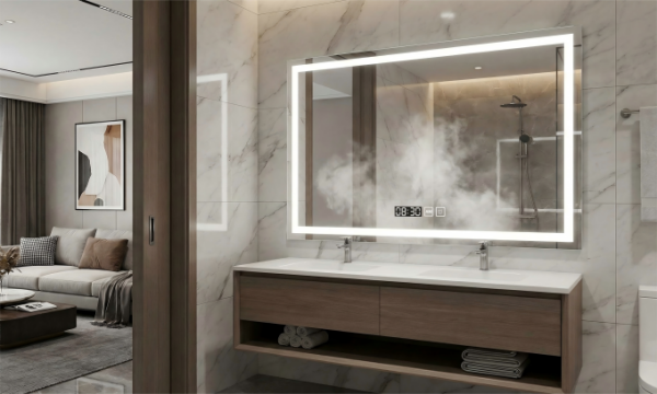 Modern LED Smart Bathroom Mirror - Anti-fog Function and Time Display, Suitable for Hotels/Bathrooms