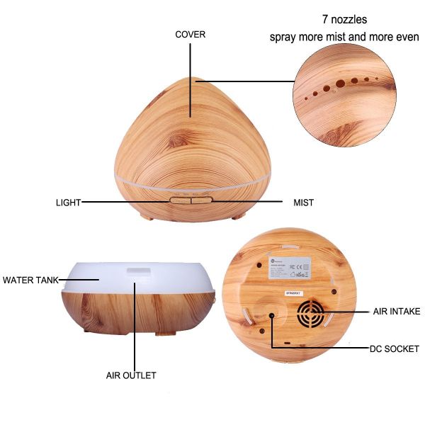 High Quality Wood Grain Ultrasonic Aroma Diffuser With 7 Color LED Night Lights Electric Essential Oil Diffuser