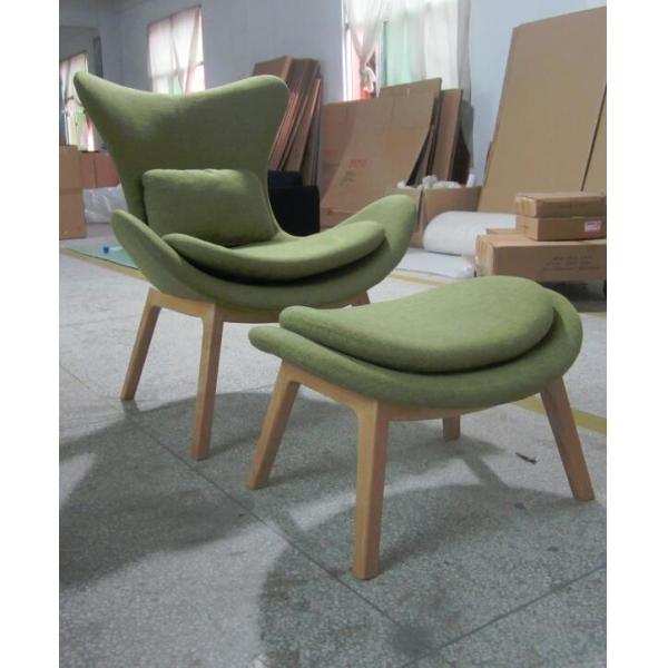 Cosy Seat Fabric Lazy Arm Chair , Leisure Wooden Lounge Chair With Ottoman