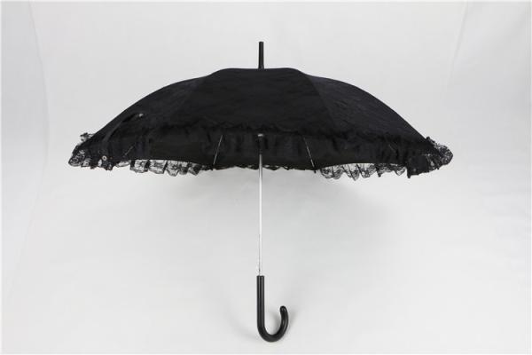 Black Bridal Lace Ladies Windproof Umbrella Fiberglass Frame Custom Colors