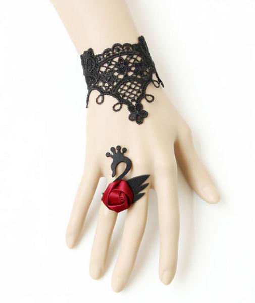 Black Swan complex Gulei Si female bracelet with ring Gothic bridal jewelry suit