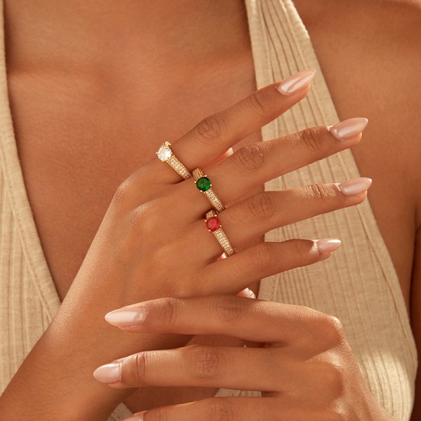 Custom 18K Gold Plated Brass Zircon Ring High End Open Adjustable Fashion Versatile and Elegant Women's Jewelry Rings