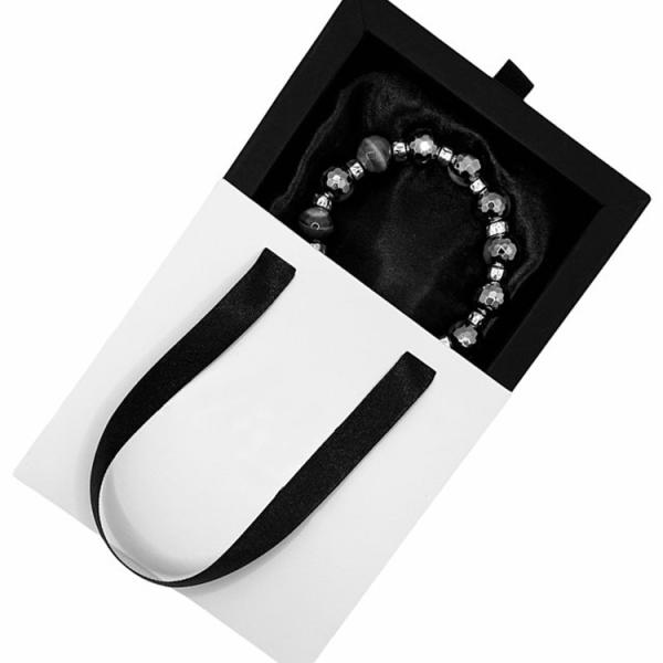 Black And White Slide Jewelry Packaging Gift Drawer Bracelets Box With Handle Ribbon