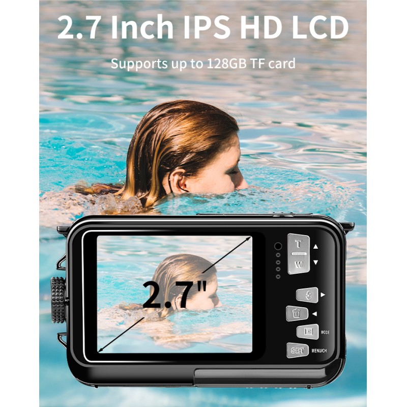 4K 56MP HD Waterproof Camera 2.7'' Screen 10FT 3M Underwater Swimming Camera 16X Digital Zoom Camera for Snorkeling and  Diving