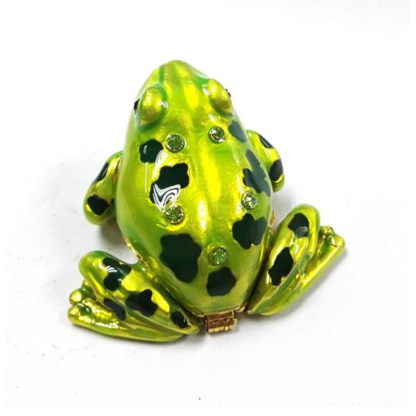 wholesale green crystal frog design metal trinket frog shape metal jeweled enamel trinket boxes