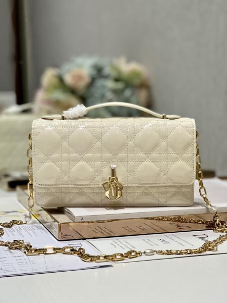 Branded Lady Dior Patent Clutch Small Pearl Black Flip Closure