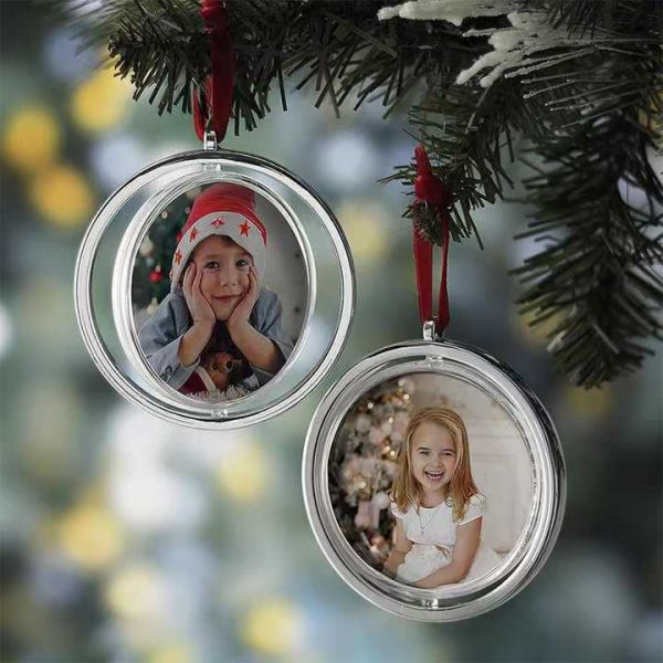 Double Sided Rotatable Sublimation Christmas Ornament Blanks With MDF Board Silver And Gold Color Blank Plastic Ornaments