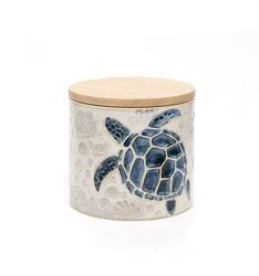 Ceramic Airtight Coffee Canister Jar Handpanting Reactive Glaze Ocean Style Bulk Ceramic Jar With Bamboo Lid